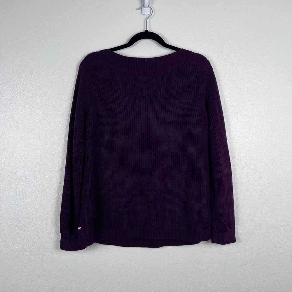 Tommy Hilfiger Womens Boat Neck Cable Knit Sweater‎ Purple Plum Sz M